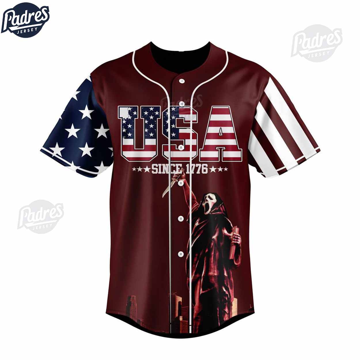 Custom Ghostface Scream USA Since 1776 Baseball Jersey - Padres Jersey Oasis: Elevate Your Baseball Style Game... (Image 2)