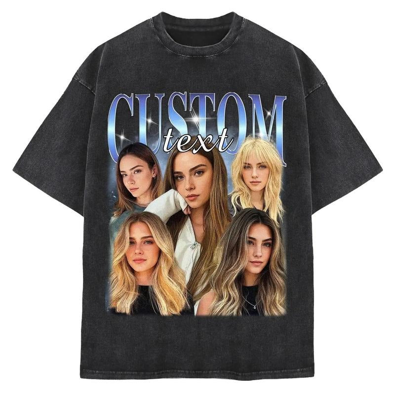 Custom Girlfriend Bootleg Rap Vintage Shirt - Personalized Graphic T-Shirt with Your Girlfriend Face Design, Shortsleeve...