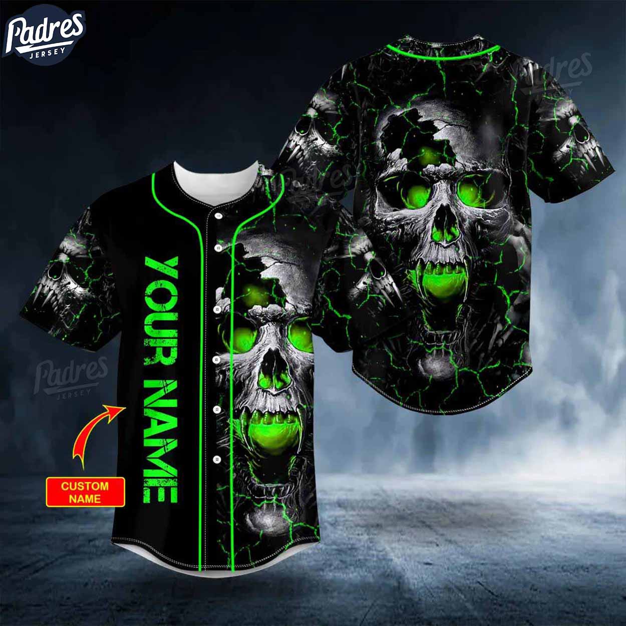 Custom Green Amazing Skull Baseball Jersey - Padres Jersey Oasis: Elevate Your Baseball Style Game T-Shirts, Hoodie,...