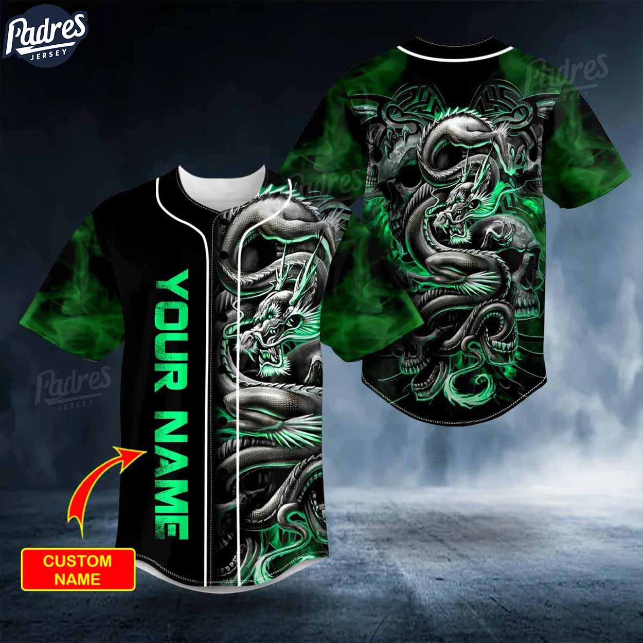 Custom Green Dragon Skull Baseball Jersey - Padres Jersey Oasis: Elevate Your Baseball Style Game T-Shirts, Hoodie,...