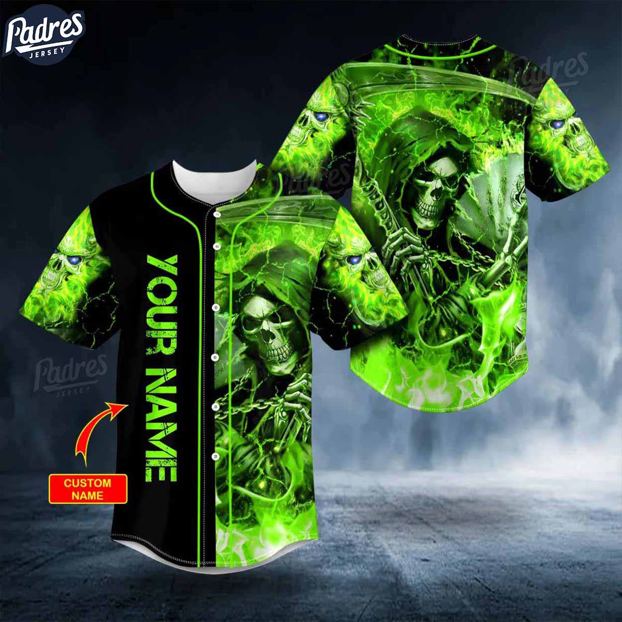 Custom Green Lightning Grim Reaper Baseball Jersey - Padres Jersey Oasis: Elevate Your Baseball Style Game T-Shirts,...