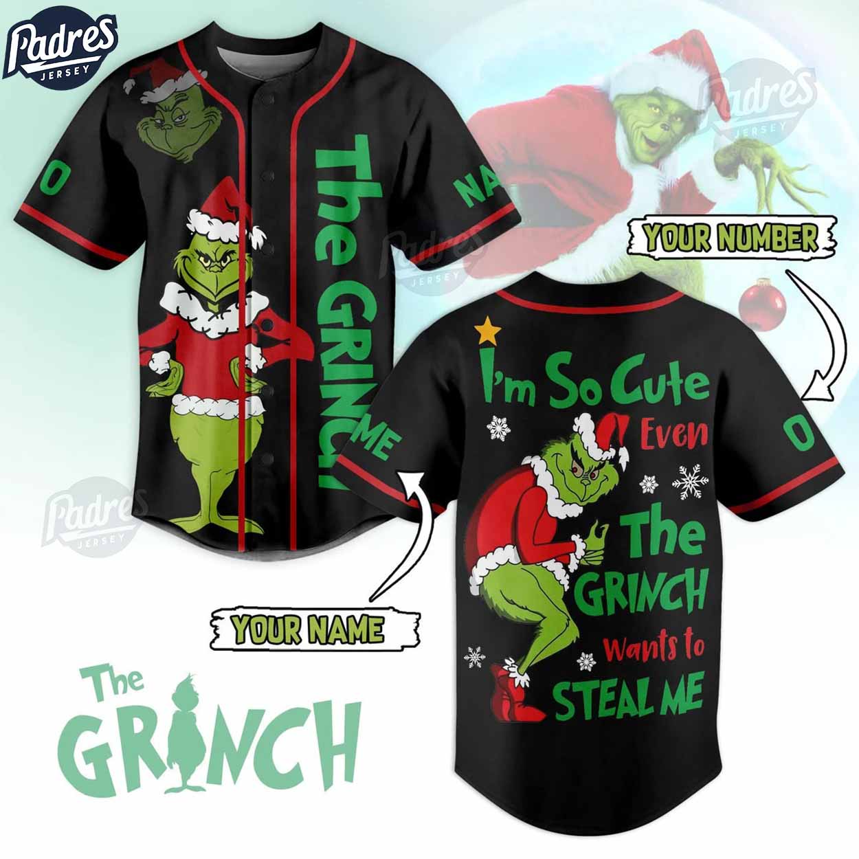 Custom Grinch Christmas Baseball Jersey - Padres Jersey Oasis: Elevate Your Baseball Style Game T-Shirts,... (Image 1)