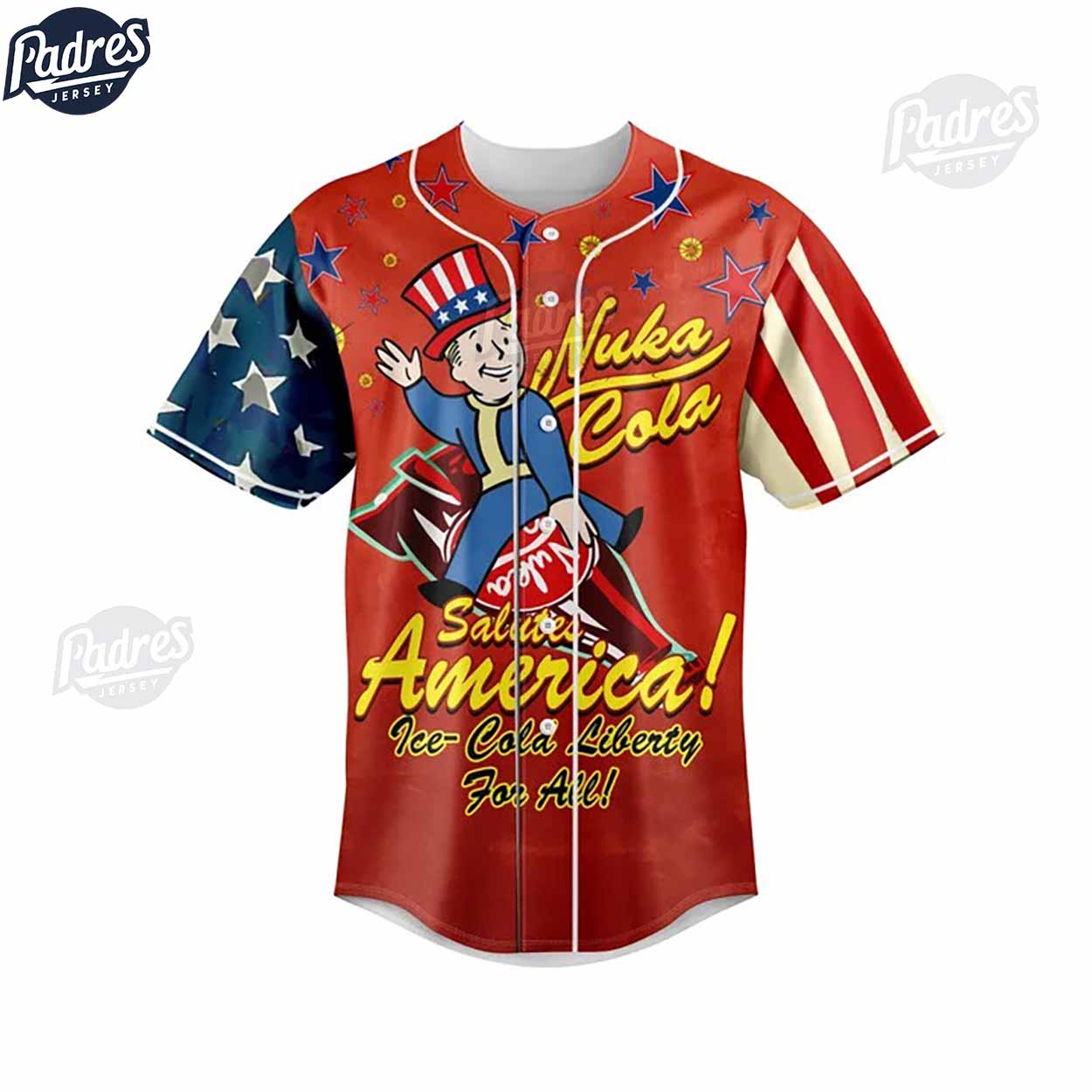 Custom Happy 4th Of July Fallout Baseball Jersey - Padres Jersey Oasis: Elevate Your Baseball Style Game... (Image 2)
