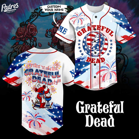 Custom Happy 4th Of July Grateful Dead Baseball Jersey Style - Padres Jersey Oasis: Elevate Your Baseball Style... (Image 1)