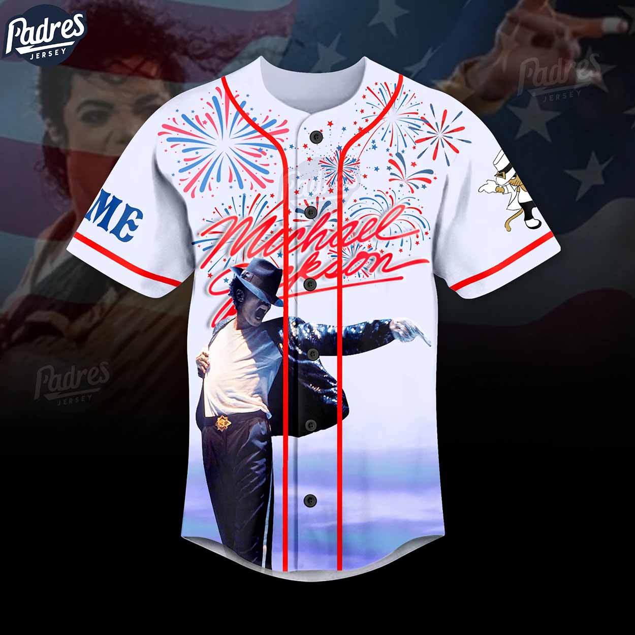 Custom Happy 4th Of July Michael Jackson Baseball Jersey - Padres Jersey Oasis: Elevate Your Baseball Style... (Image 1)