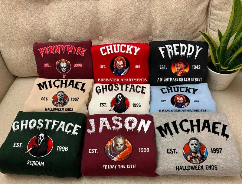 Custom Horror Movie Characters Crewneck, Scary Movie Sweatshirt, Ghost Face Sweatshirt, Michael Sweater, Horror Movie Fan...