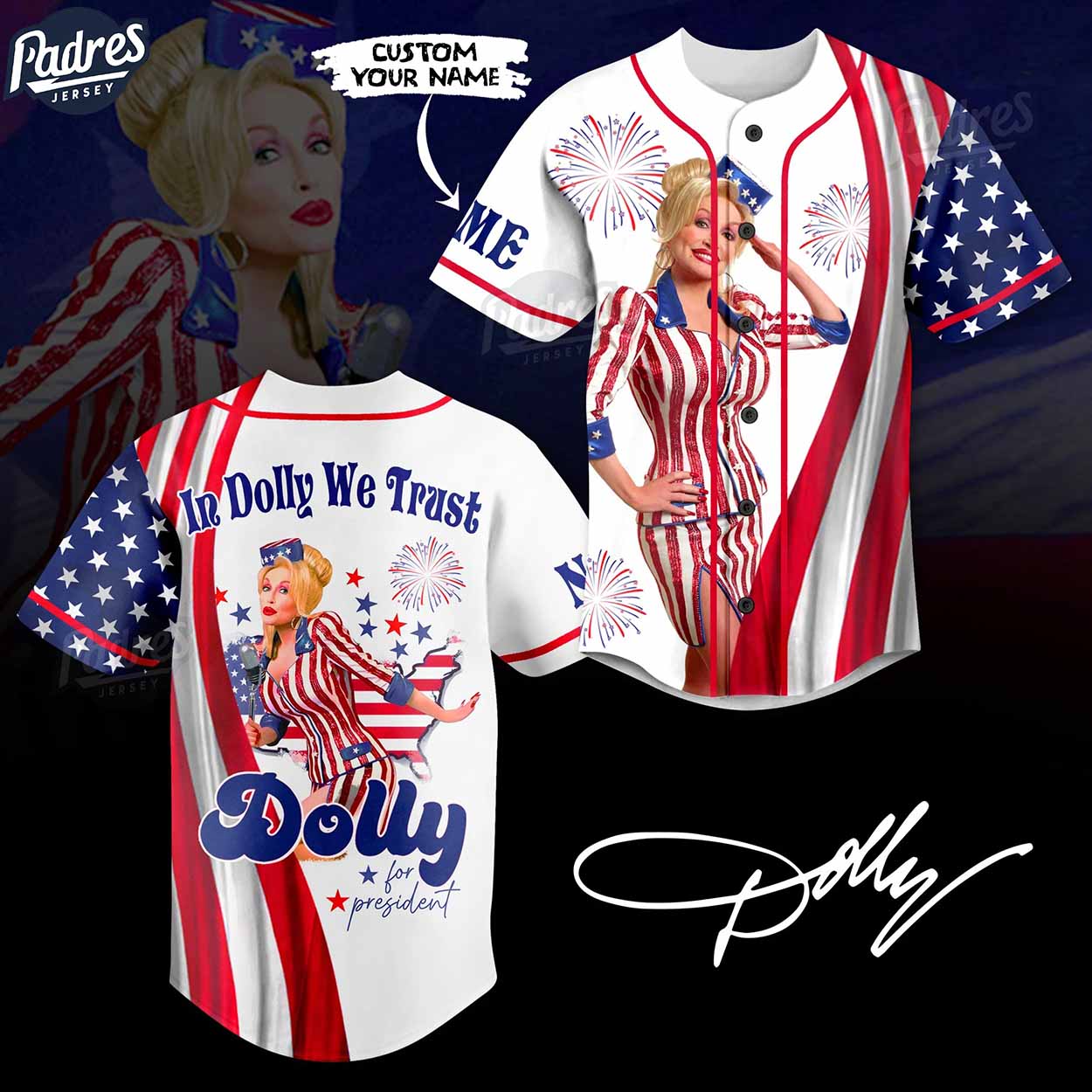Custom In Dolly We Trust 4th Of July Baseball Jersey - Padres Jersey Oasis: Elevate Your Baseball Style Game... (Image 1)