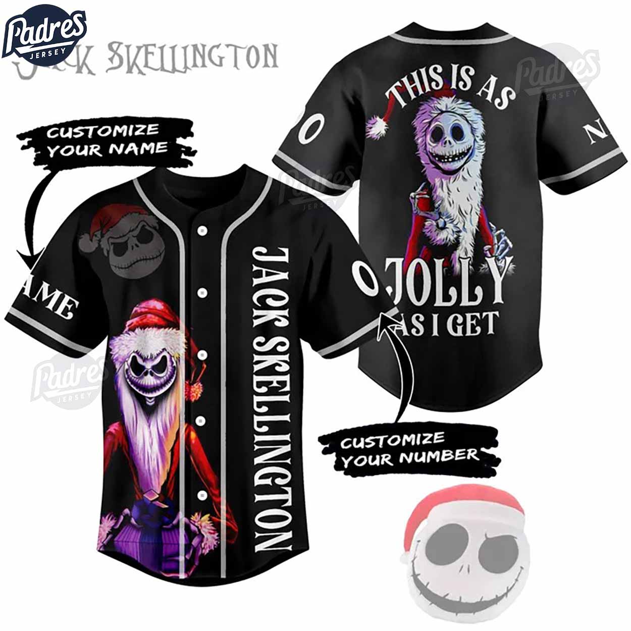 Custom Jack Skellington This Is As Jolly As I Get Baseball Jersey - Padres Jersey Oasis: Elevate Your Baseball... (Image 1)