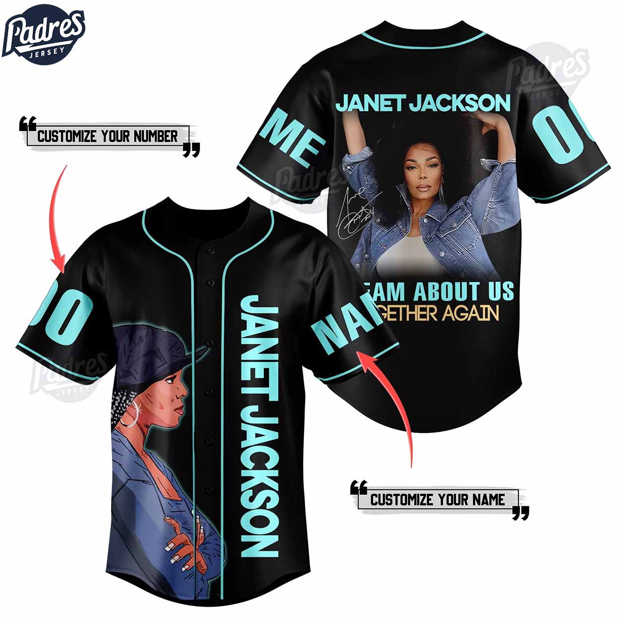 Custom Janet Jackson Together Again Baseball Jersey - Padres Jersey Oasis: Elevate Your Baseball Style Game... (Image 1)