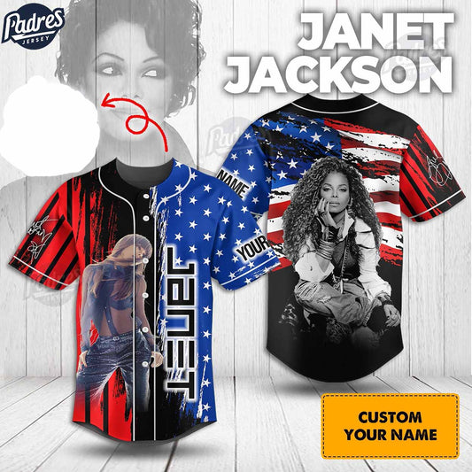 Custom Janet Jackson USA Flag Baseball Jersey - Padres Jersey Oasis: Elevate Your Baseball Style Game T-Shirts,... (Image 1)