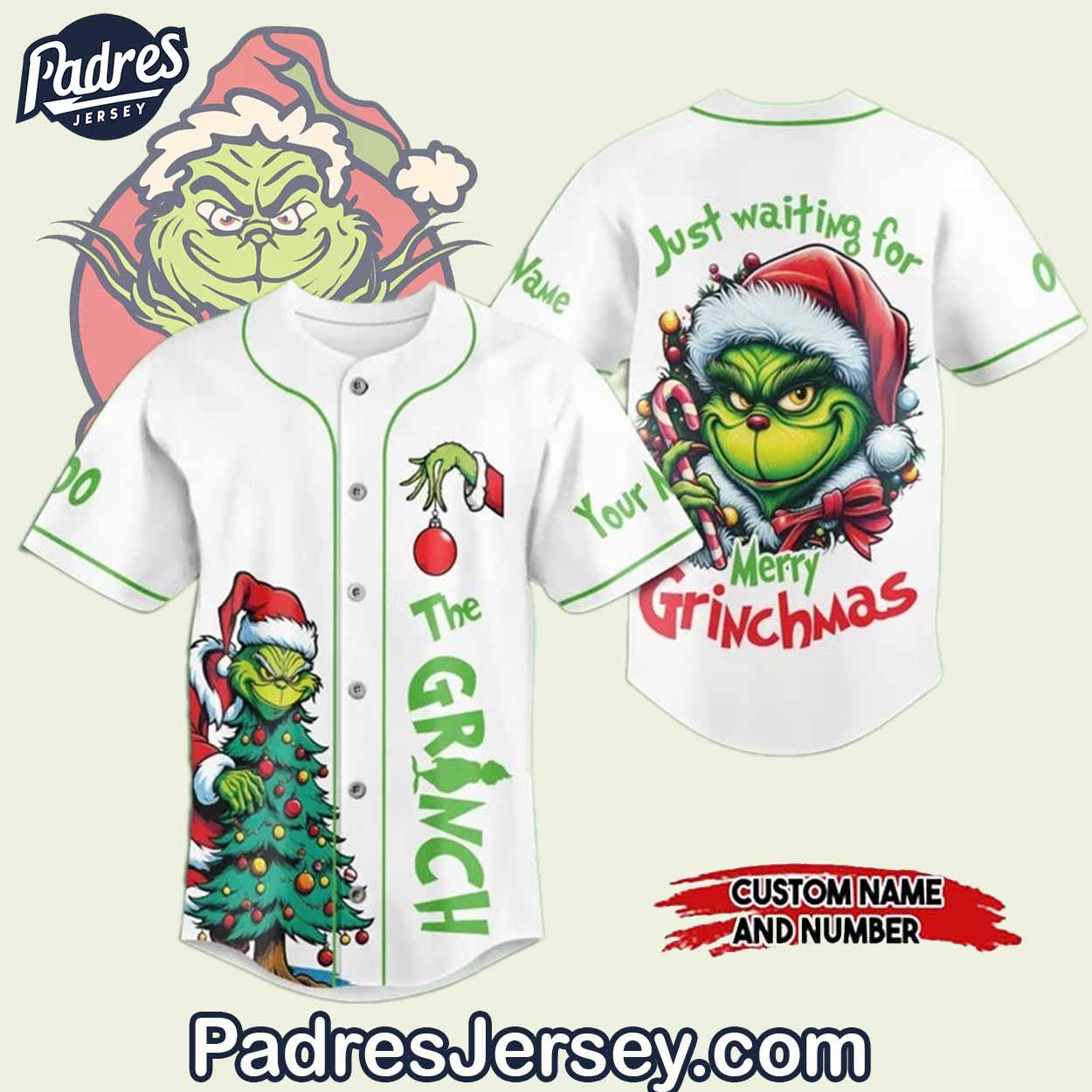 Custom Just waiting for Your Merry Grinchmas Baseball Jersey - Padres Jersey Oasis: Elevate Your Baseball Style... (Image 1)