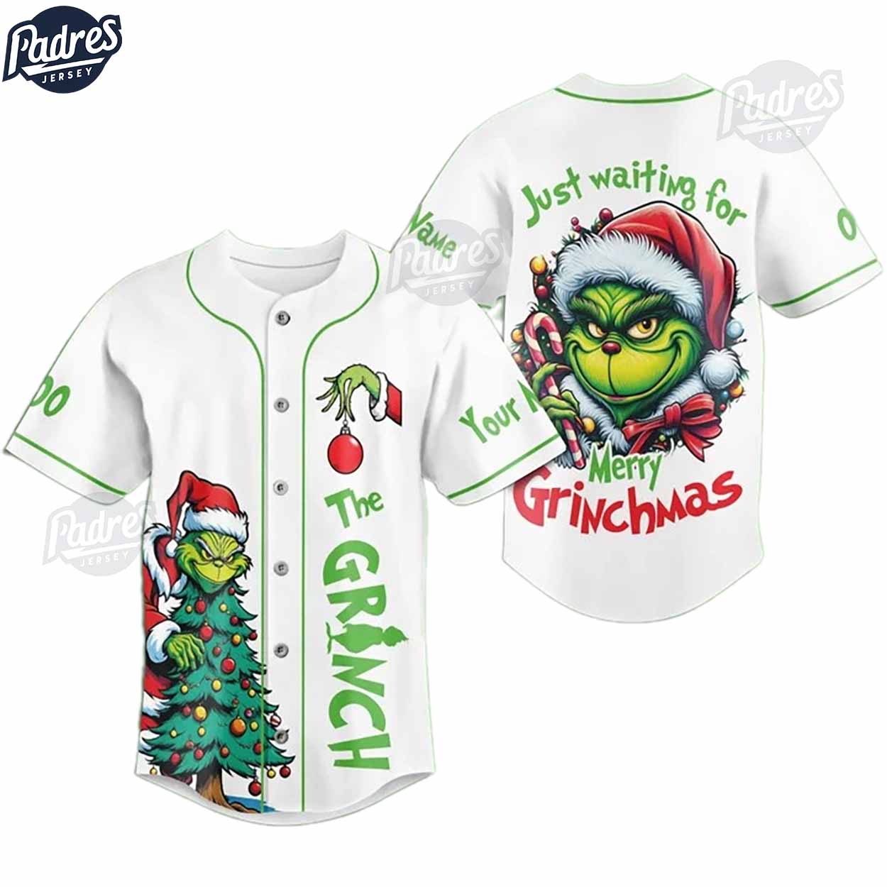 Custom Just waiting for Your Merry Grinchmas Baseball Jersey - Padres Jersey Oasis: Elevate Your Baseball Style... (Image 3)