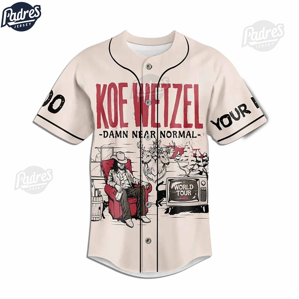 Custom Koe Wetzel Damn Near Normal Tour 2024 Baseball Jersey - Padres Jersey Oasis: Elevate Your Baseball Style... (Image 2)