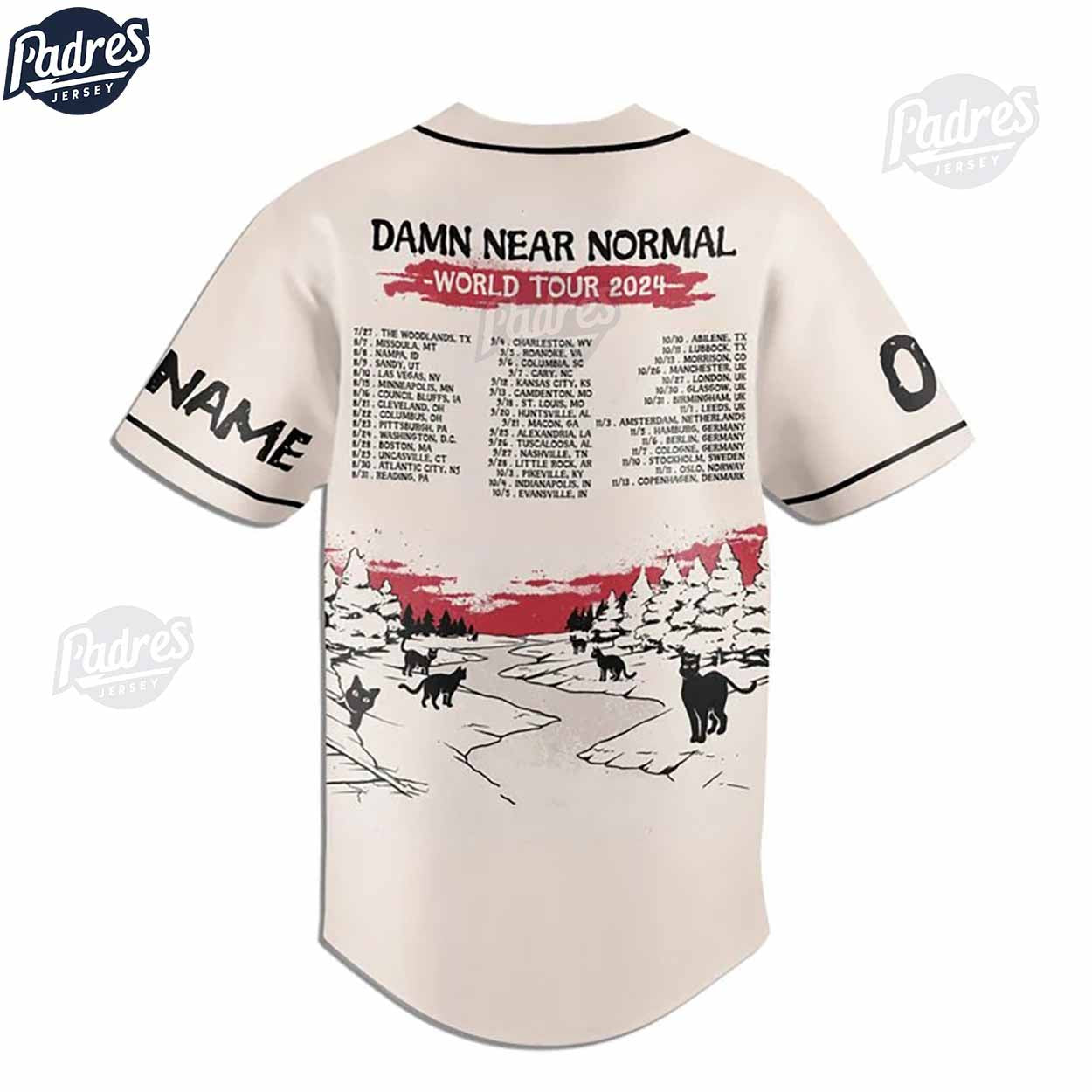 Custom Koe Wetzel Damn Near Normal Tour 2024 Baseball Jersey - Padres Jersey Oasis: Elevate Your Baseball Style... (Image 3)