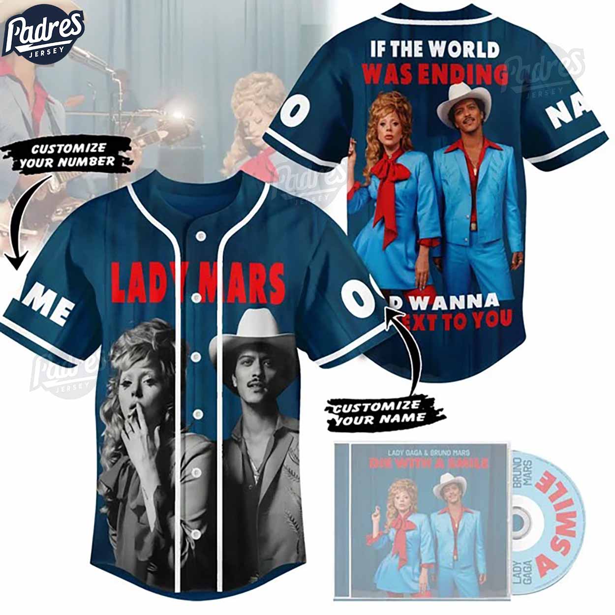 Custom Lady GaGa Die With A Smile Baseball Jersey - Padres Jersey Oasis: Elevate Your Baseball Style Game... (Image 1)