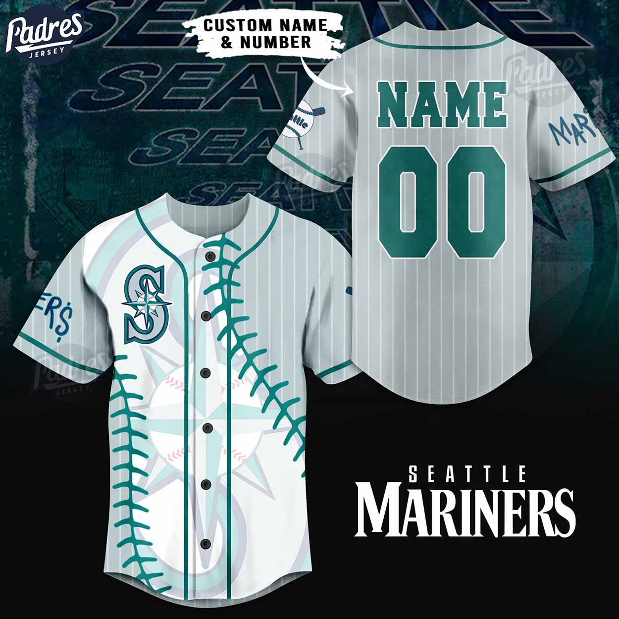 Custom Logo Seattle Mariners Baseball Jersey - Padres Jersey Oasis: Elevate Your Baseball Style Game T-Shirts,... (Image 1)