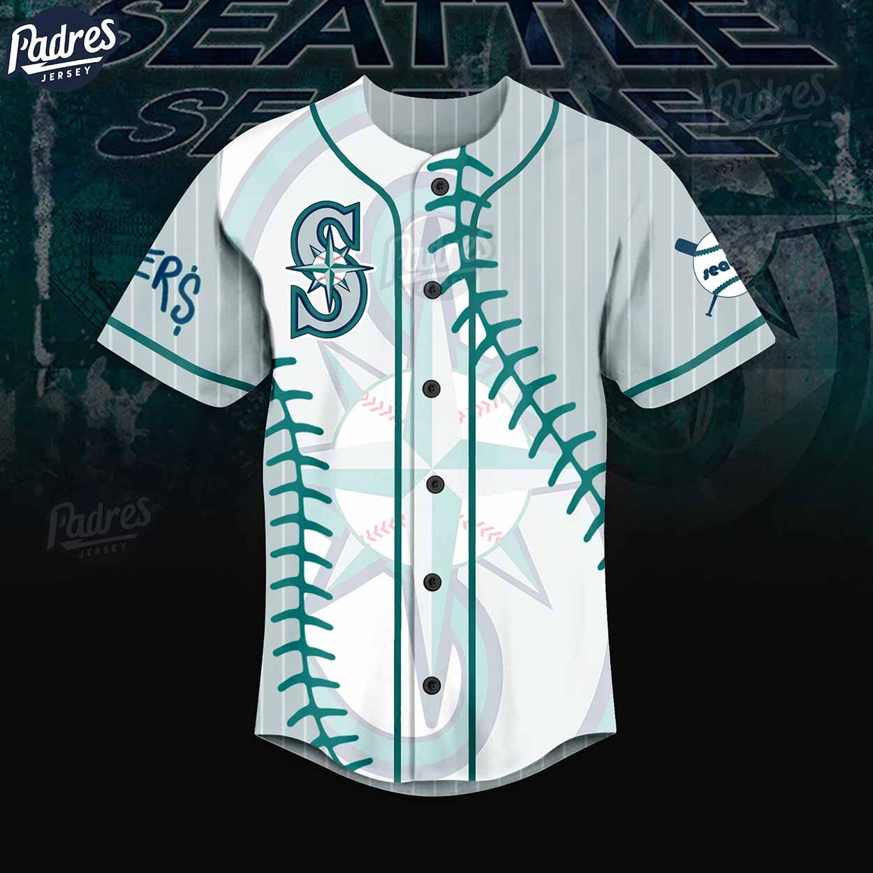 Custom Logo Seattle Mariners Baseball Jersey - Padres Jersey Oasis: Elevate Your Baseball Style Game T-Shirts,... (Image 2)