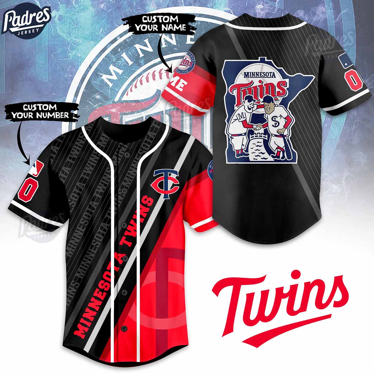 Custom MLB Minnesota Twins Black Baseball Jersey - Padres Jersey Oasis: Elevate Your Baseball Style Game... (Image 1)
