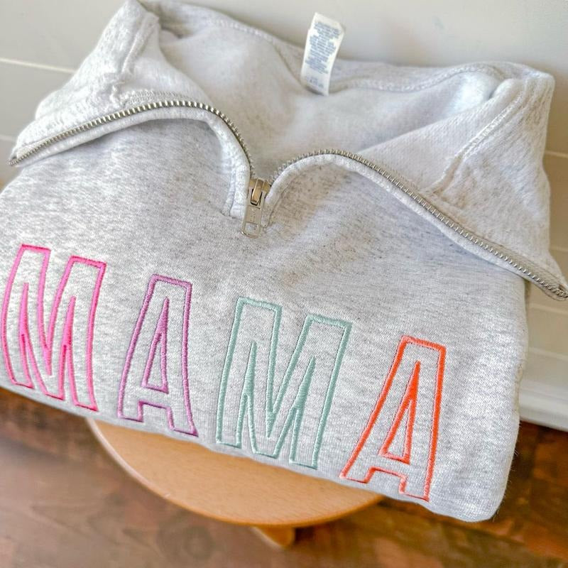 Custom Mama Embroidered Quarter Zip Sweatshirt, Mama Quarter Zip Sweater, Nana Embroidered Shirt, Mom Quarter Zip...