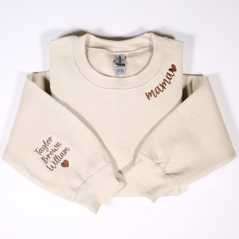 Custom Mama Embroidered Sweatshirt With Kids Names On Sleeve, Personalized Mom Embroidery Hoodie, Birthday Mommy Outfits,...