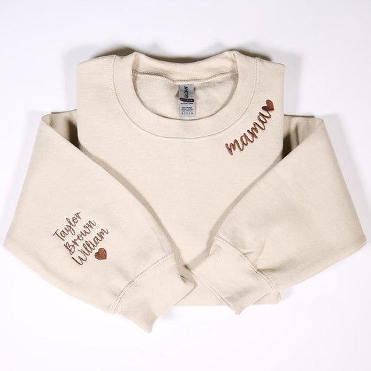 Custom Mama Embroidered Sweatshirt With Kids Names On Sleeve, Personalized Mom Embroidery Hoodie, Birthday Mommy Outfits,...