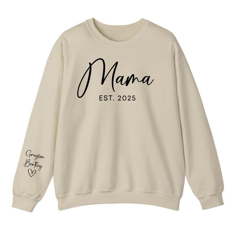 Custom Mama Est Sweatshirt With Kids Name On Sleeve, Personalize Mom Gift, Mothers Day Gift, Unique Mom Gift, Mommy...