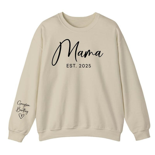 Custom Mama Est Sweatshirt With Kids Name On Sleeve, Personalize Mom Gift, Mothers Day Gift, Unique Mom Gift, Mommy...