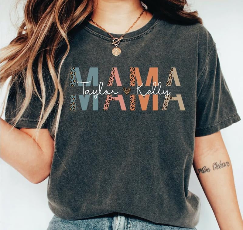 Custom Mama Shirt, Mom Shirt With Kids Names, Personalized Mom Tshirt, Mama With Children Names Tee Cotton Fabric Hoodie,...