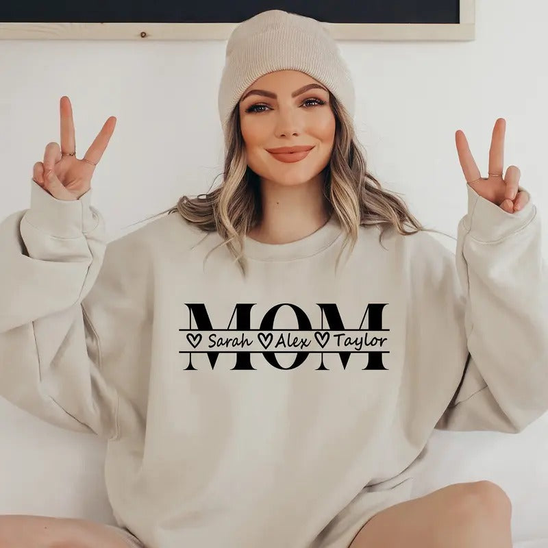 Custom Mama Sweatshirt with Kid Name, Personalized Mom Sweater, Mama Shirt Hoodie, Gift for Mom, Mother's Day Gifts