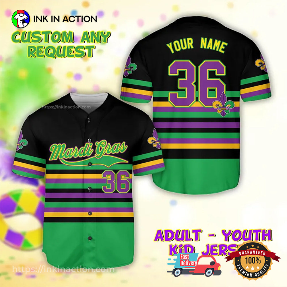 Custom Mardi Gras Fat Tuesday Fleur De Lis Baseball Jersey