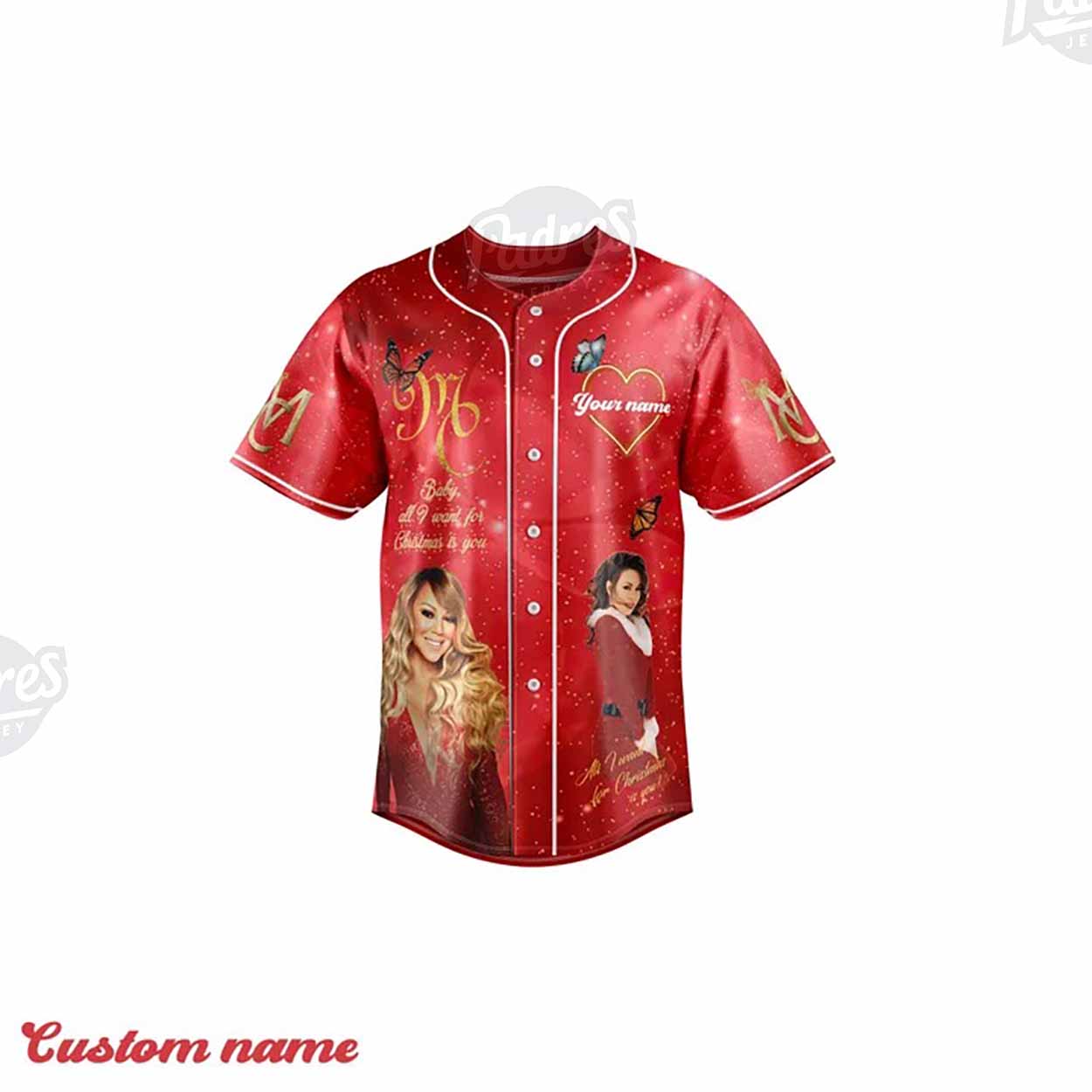 Custom Mariah Carey Merry Christmas Baseball Jersey - Padres Jersey Oasis: Elevate Your Baseball Style Game... (Image 1)