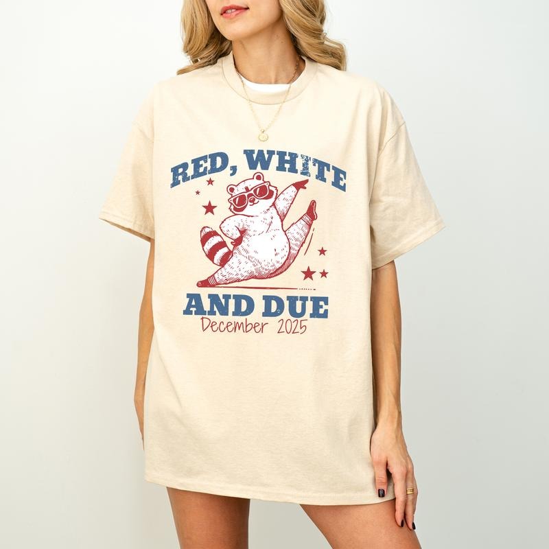 Custom Month Pregnancy Reveal Shirt 4th of July, Red White And Due, Funny Racoon Shirt, Expecting Moms To Be Shirt, 4th...