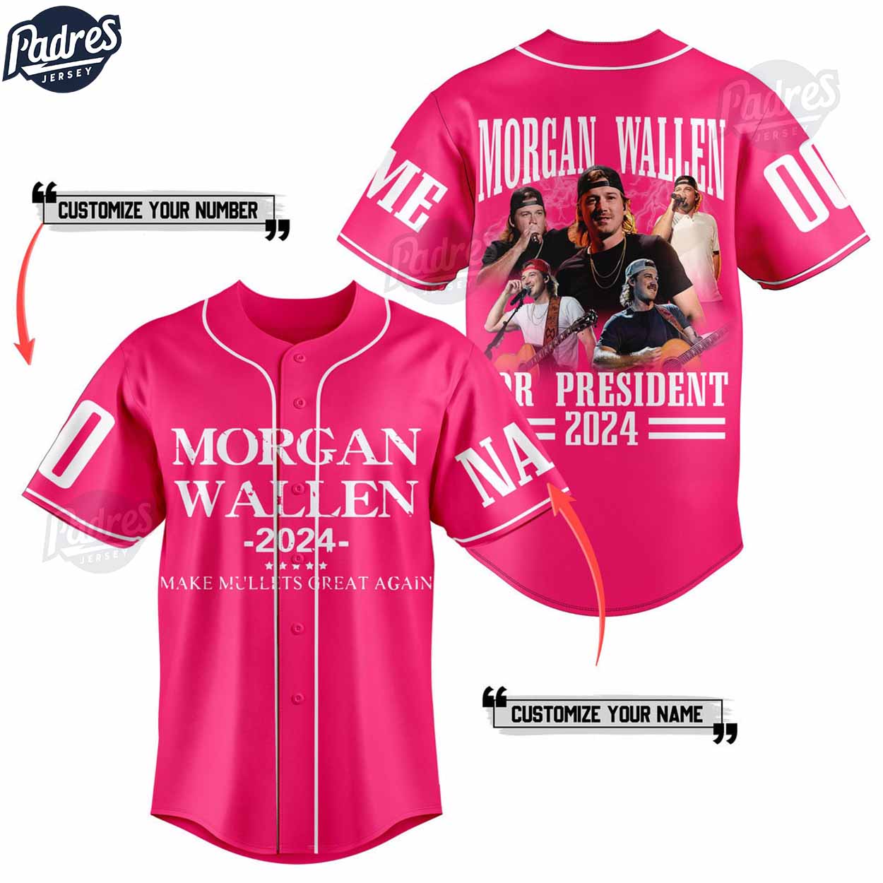 Custom Morgan Wallen For President 2024 Pink Baseball Jersey - Padres Jersey Oasis: Elevate Your Baseball Style... (Image 1)