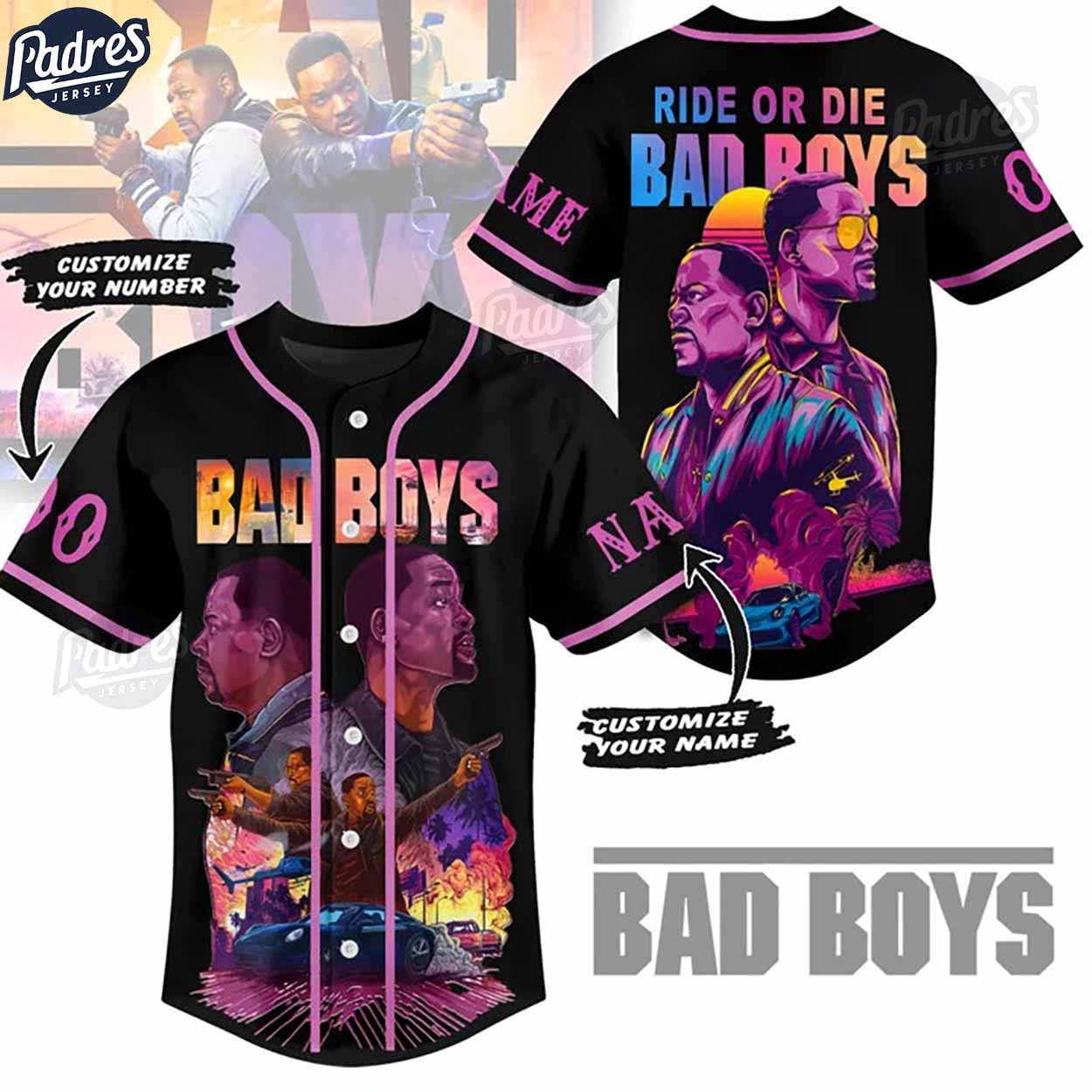 Custom Movie Bad Boys Ride Or Die Baseball Jersey - Padres Jersey Oasis: Elevate Your Baseball Style Game... (Image 1)