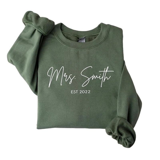 Custom Mrs Sweatshirt, Mrs Last Name Sweatshirt, Bride Personalized Sweatshirt, Wifey Sweatshirt, Bride Sweatshirt, Mrs...
