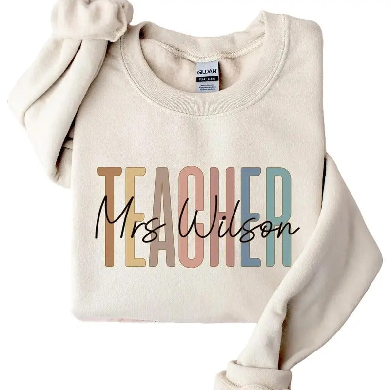 Custom Mrs Teacher Sweatshirt, Teacher Tshirt, Cute Teacher Crewneck, Teacher Appreciation gift, Gift for Teacher, Retro...