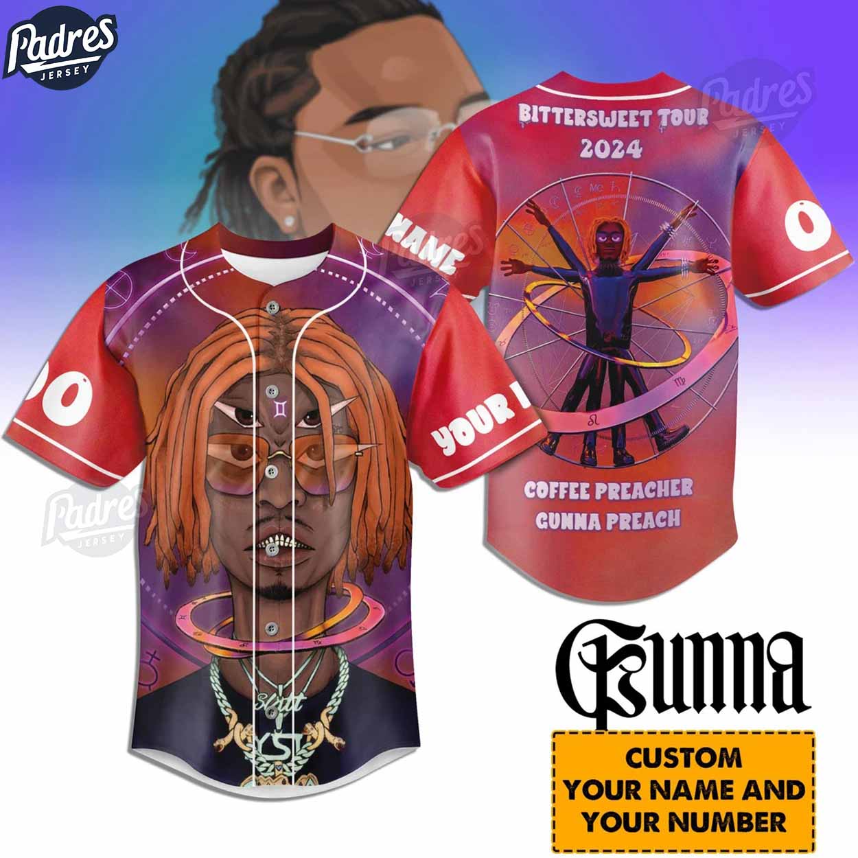 Custom Music Bittersweet Tour 2024 Gunna Baseball Jersey - Padres Jersey Oasis: Elevate Your Baseball Style... (Image 1)