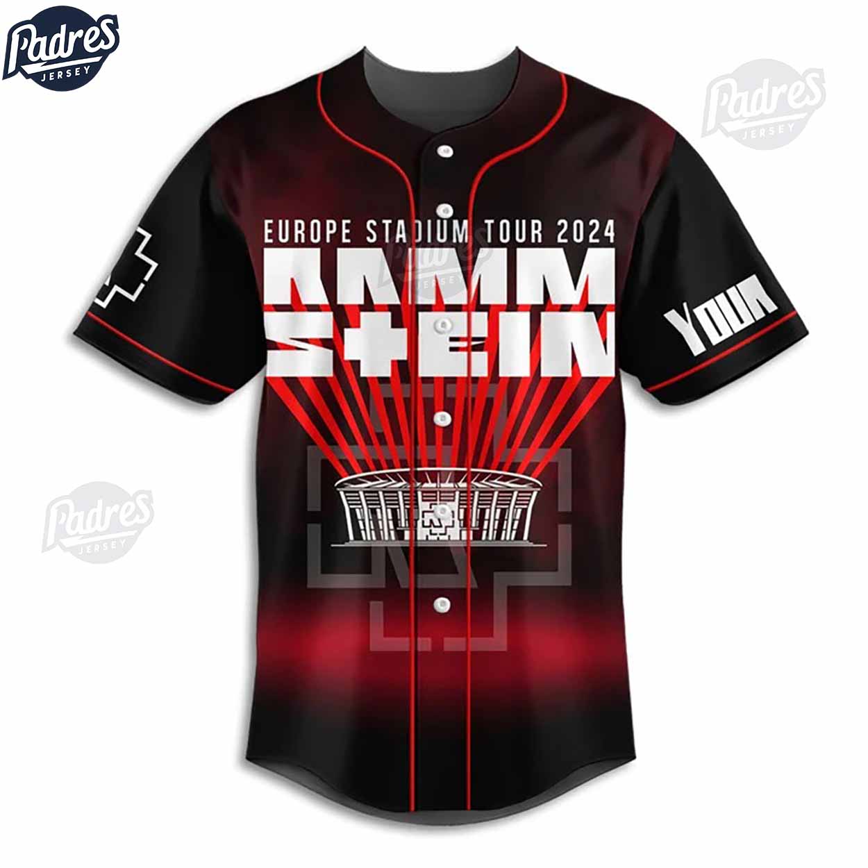 Custom Music Erproada Stadium Tour 2024 Rammstein Baseball Jersey - Padres Jersey Oasis: Elevate Your Baseball... (Image 2)