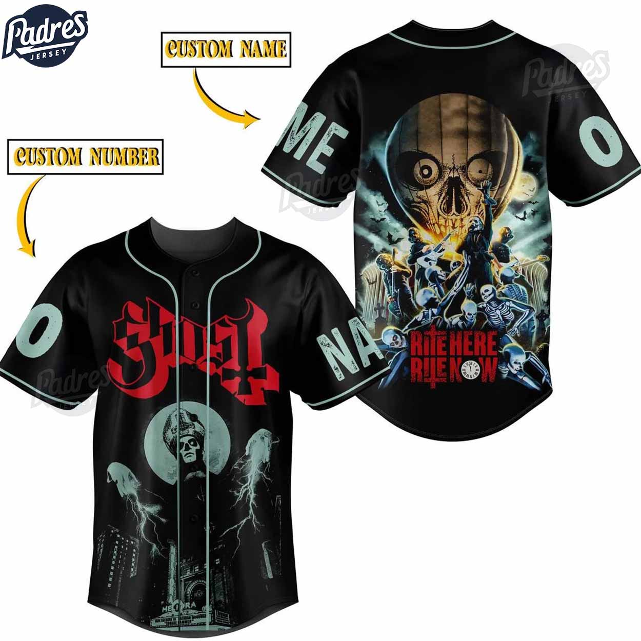 Custom Music Ghost Black Baseball Jersey Style - Padres Jersey Oasis: Elevate Your Baseball Style Game... (Image 1)