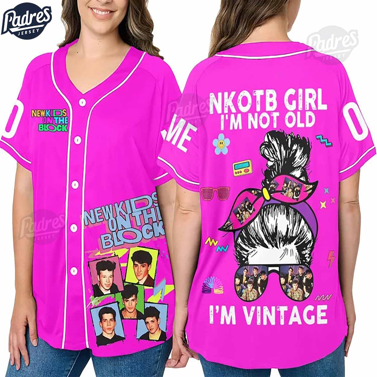 Custom Music Nkotb Girl i'm not old i'm vintage Baseball Jersey Style - Padres Jersey Oasis: Elevate Your... (Image 1)