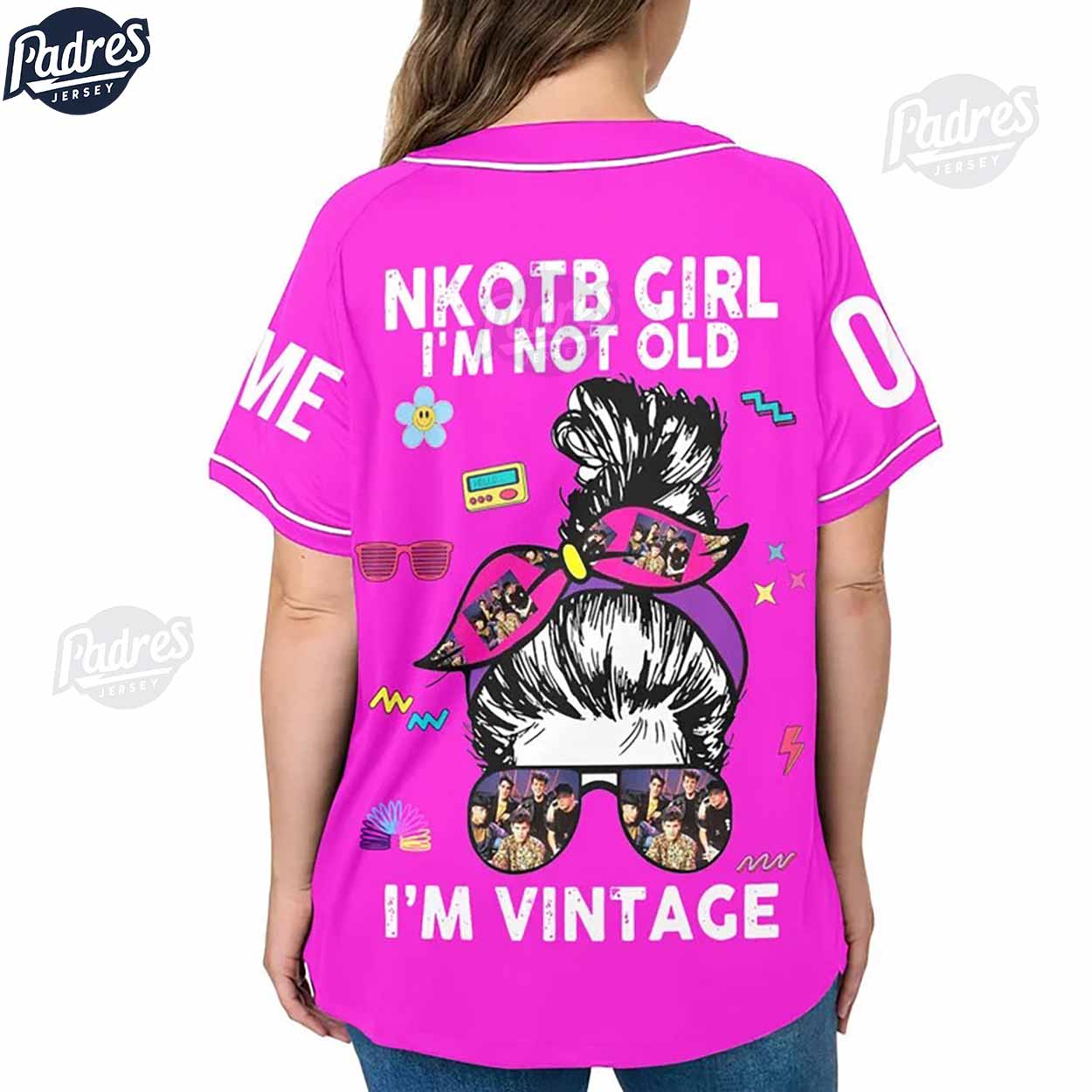 Custom Music Nkotb Girl i'm not old i'm vintage Baseball Jersey Style - Padres Jersey Oasis: Elevate Your... (Image 3)