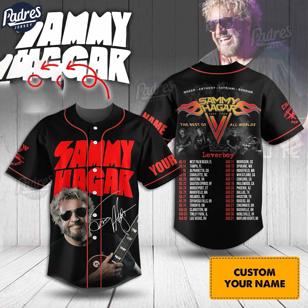 Custom Music Sammy Hagar Baseball Jersey Style - Padres Jersey Oasis: Elevate Your Baseball Style Game... (Image 1)