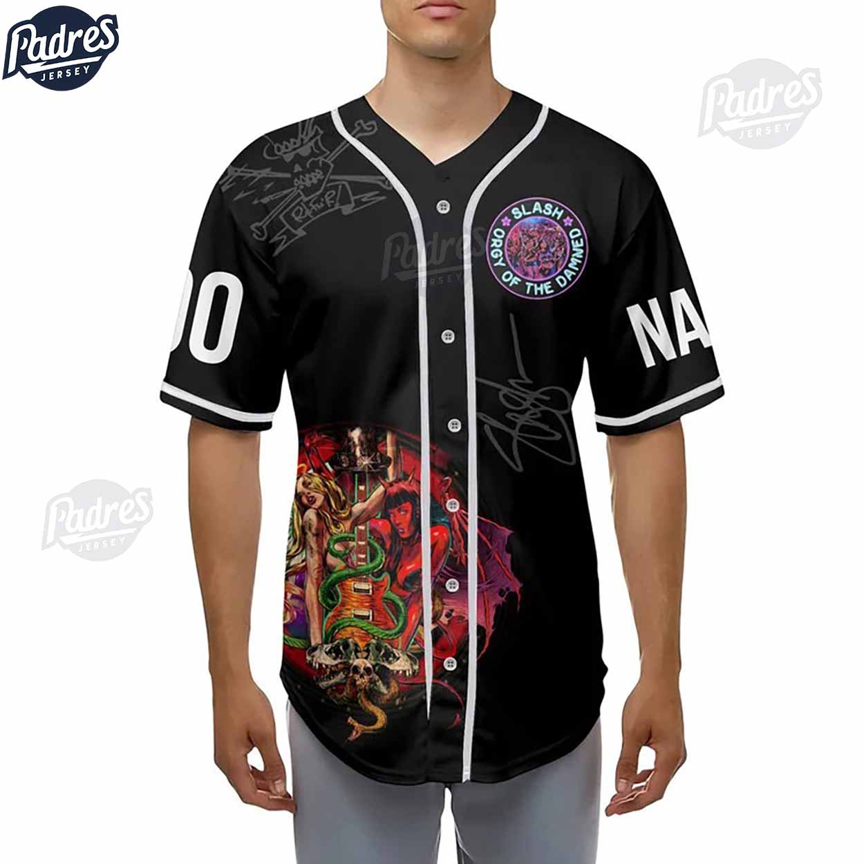 Custom Music Slash Orgy Of The Damned Baseball Jersey Style - Padres Jersey Oasis: Elevate Your Baseball Style... (Image 2)