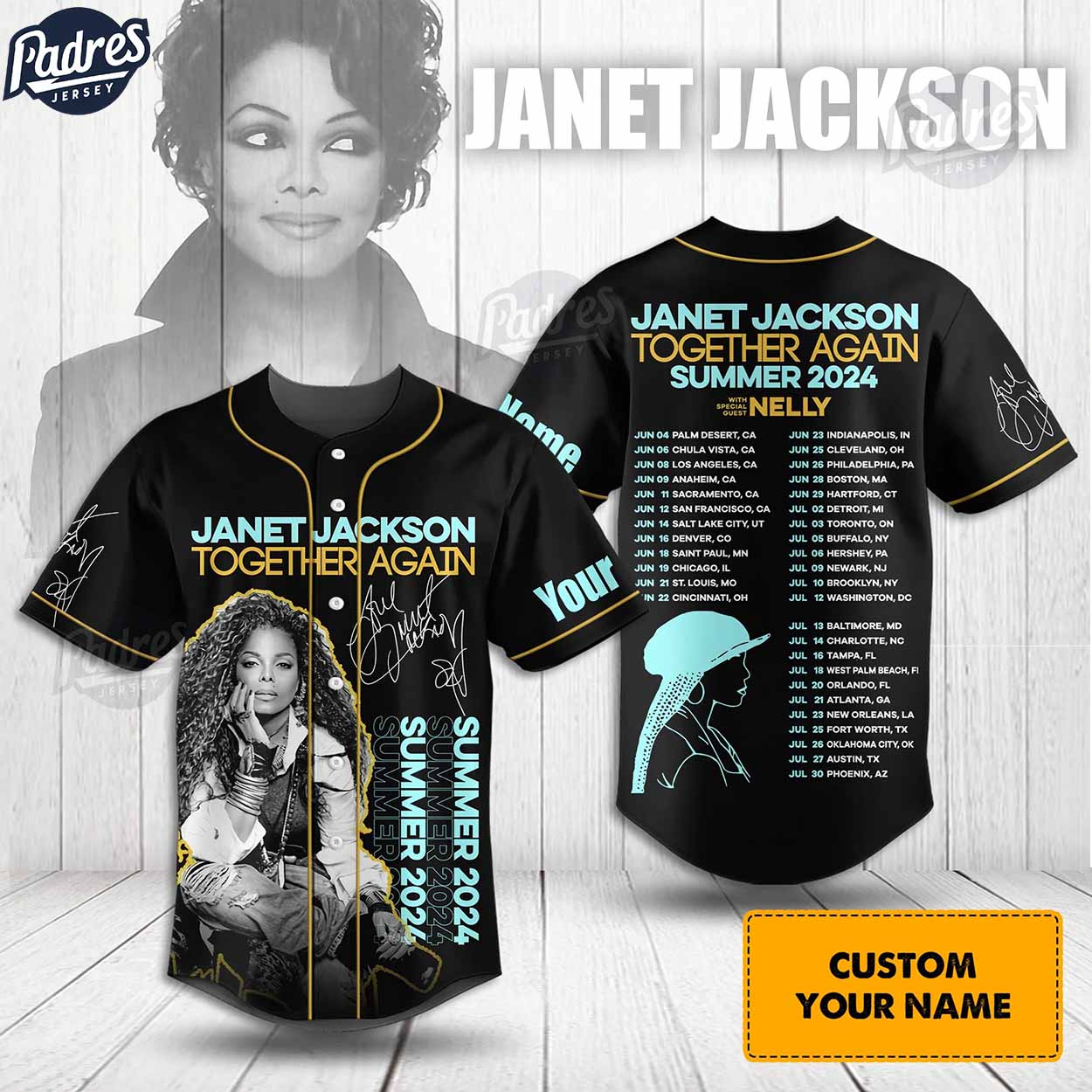 Custom Music Summer Tour 2024 Janet Jackson Baseball Jersey - Padres Jersey Oasis: Elevate Your Baseball Style... (Image 1)