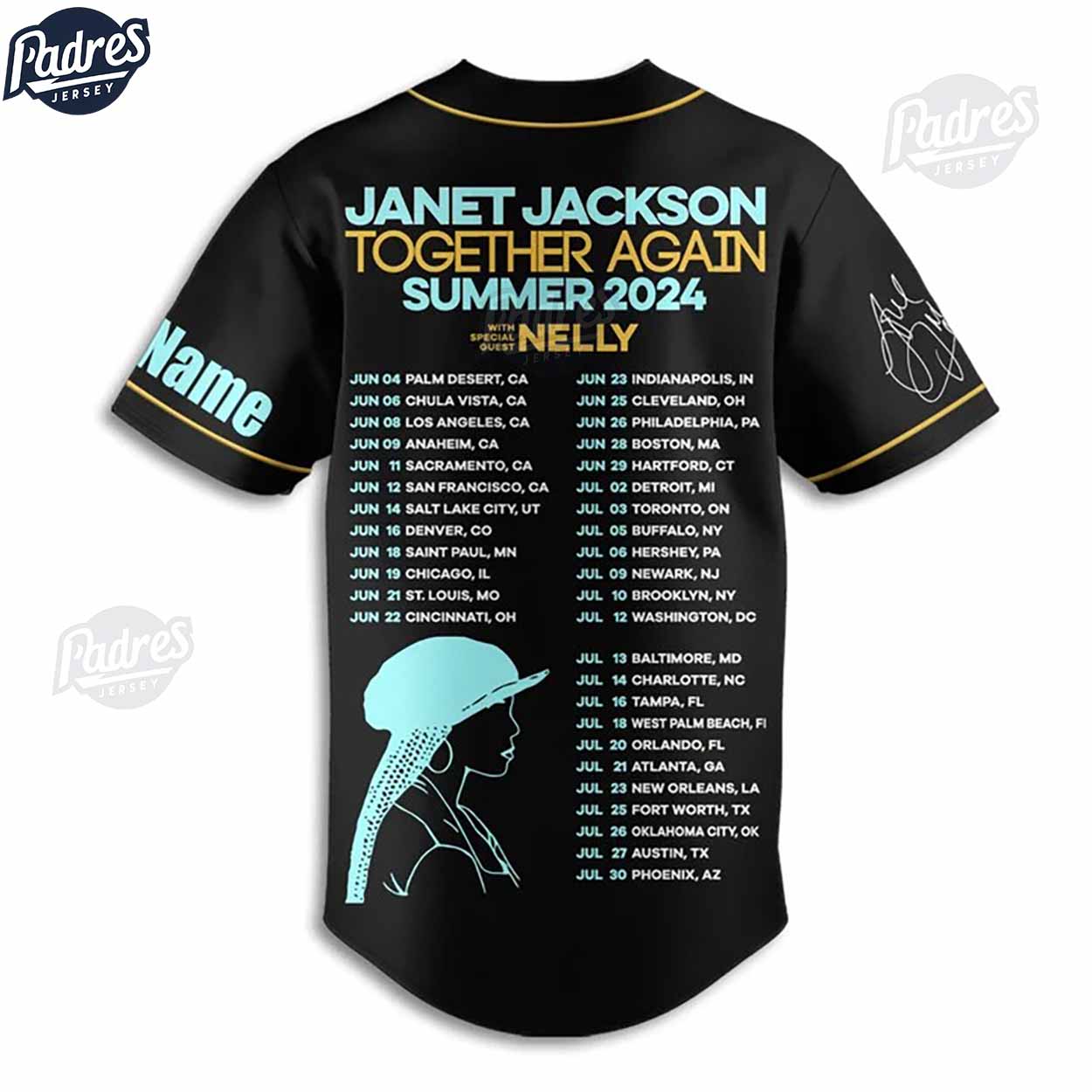 Custom Music Summer Tour 2024 Janet Jackson Baseball Jersey - Padres Jersey Oasis: Elevate Your Baseball Style... (Image 3)