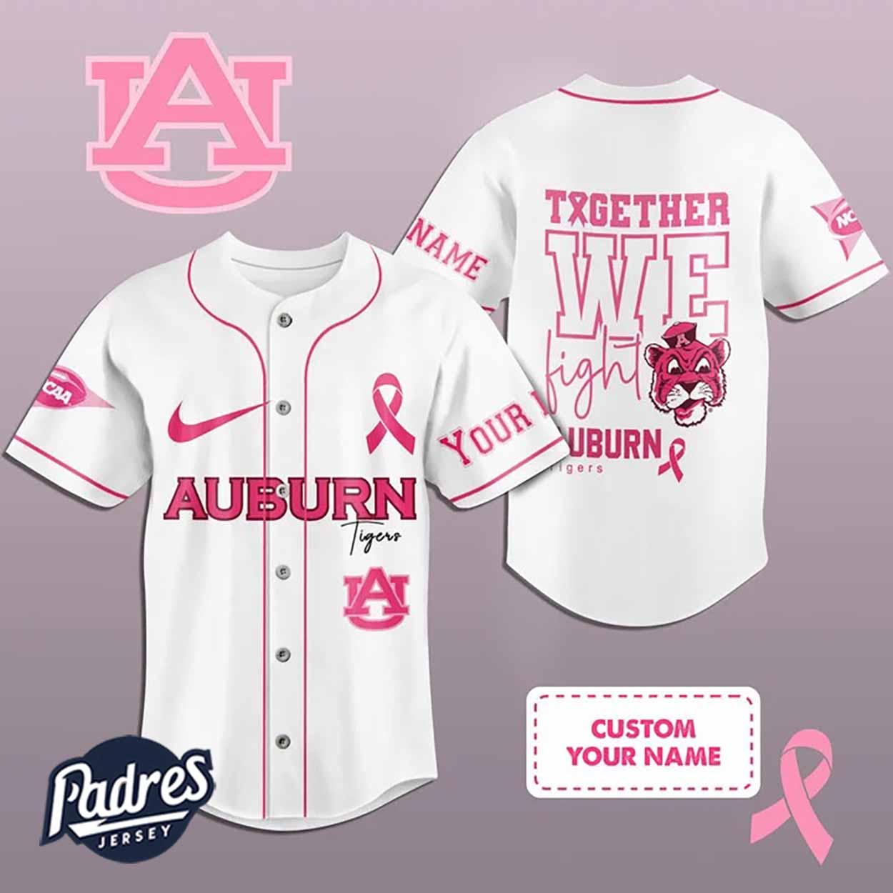 Custom NCAA Auburn Tigers Breast Cancer Baseball Jersey - Padres Jersey Oasis: Elevate Your Baseball Style Game... (Image 1)