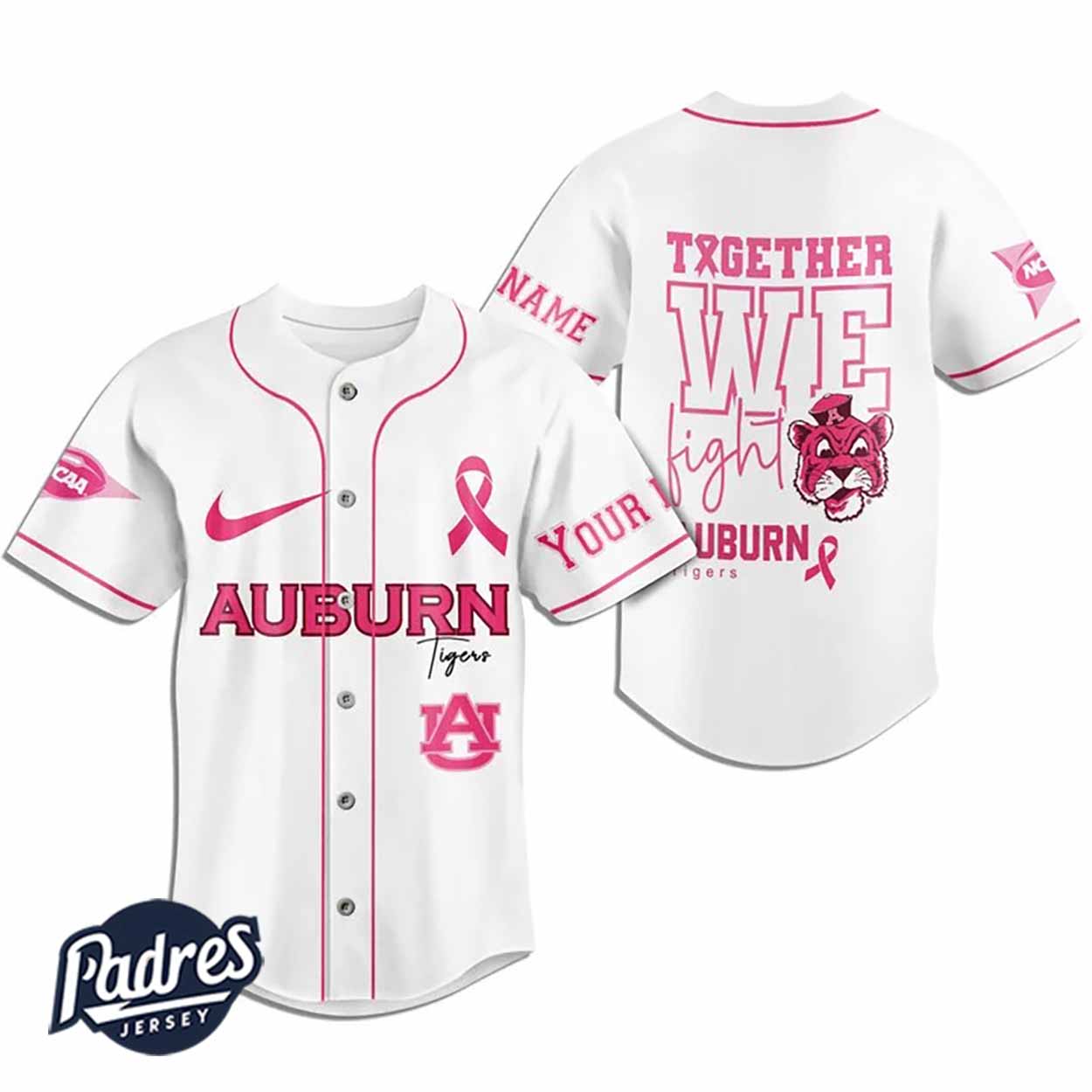 Custom NCAA Auburn Tigers Breast Cancer Baseball Jersey - Padres Jersey Oasis: Elevate Your Baseball Style Game... (Image 2)