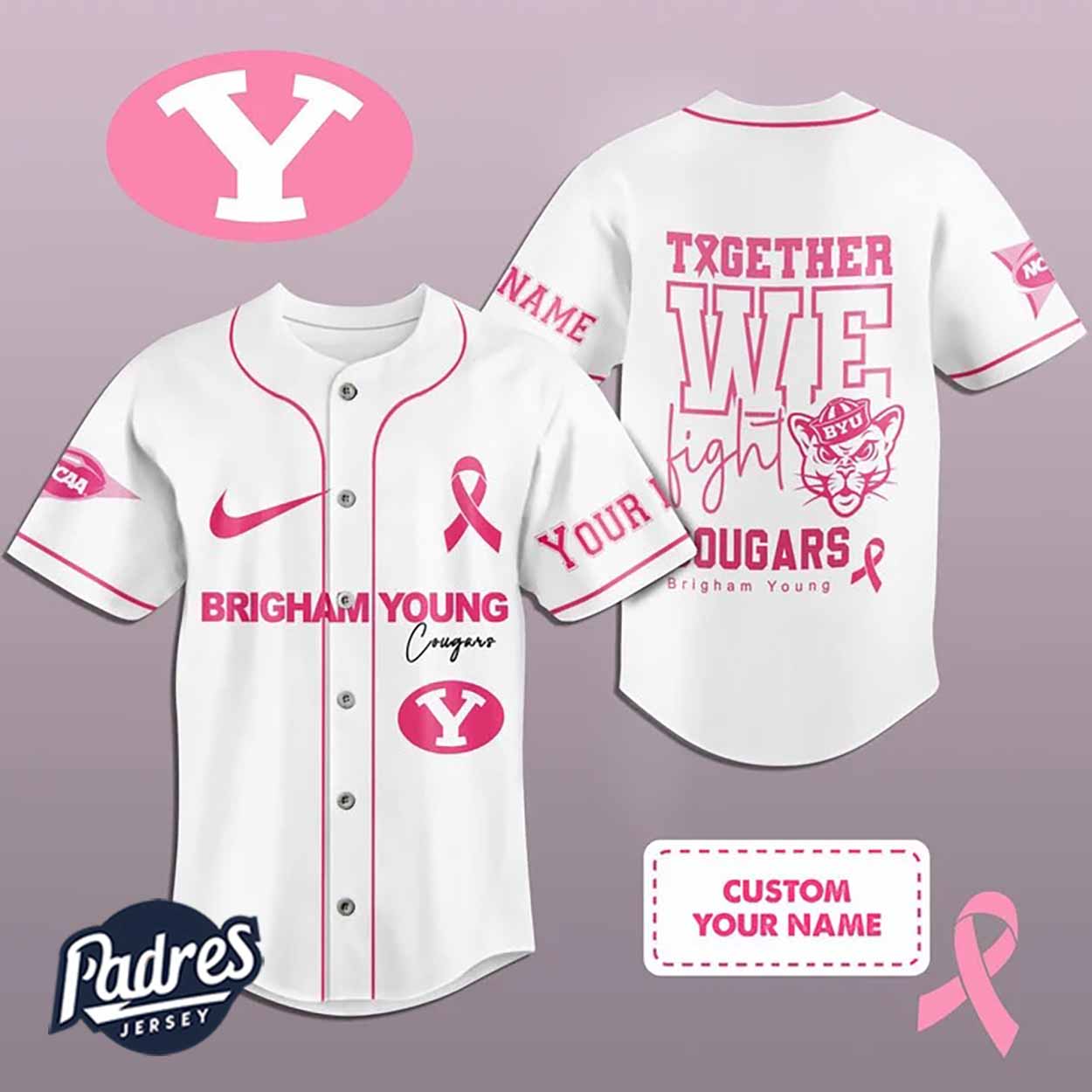 Custom NCAA BYU Cougars Breast Cancer Baseball Jersey - Padres Jersey Oasis: Elevate Your Baseball Style Game... (Image 1)