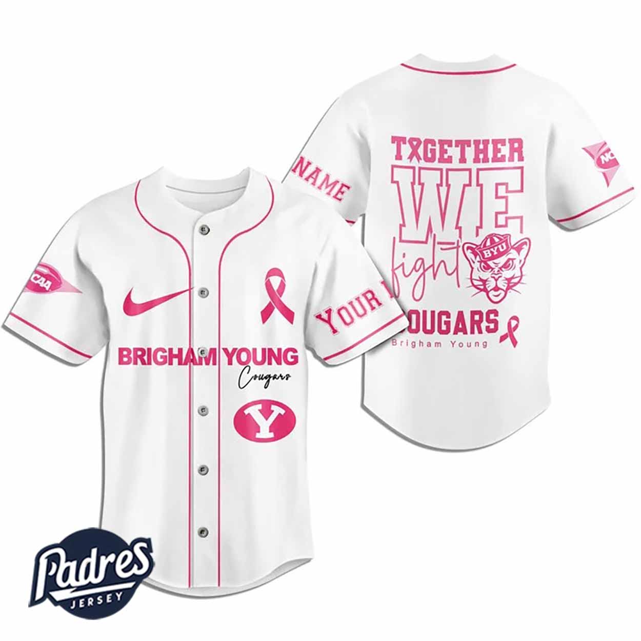 Custom NCAA BYU Cougars Breast Cancer Baseball Jersey - Padres Jersey Oasis: Elevate Your Baseball Style Game... (Image 2)