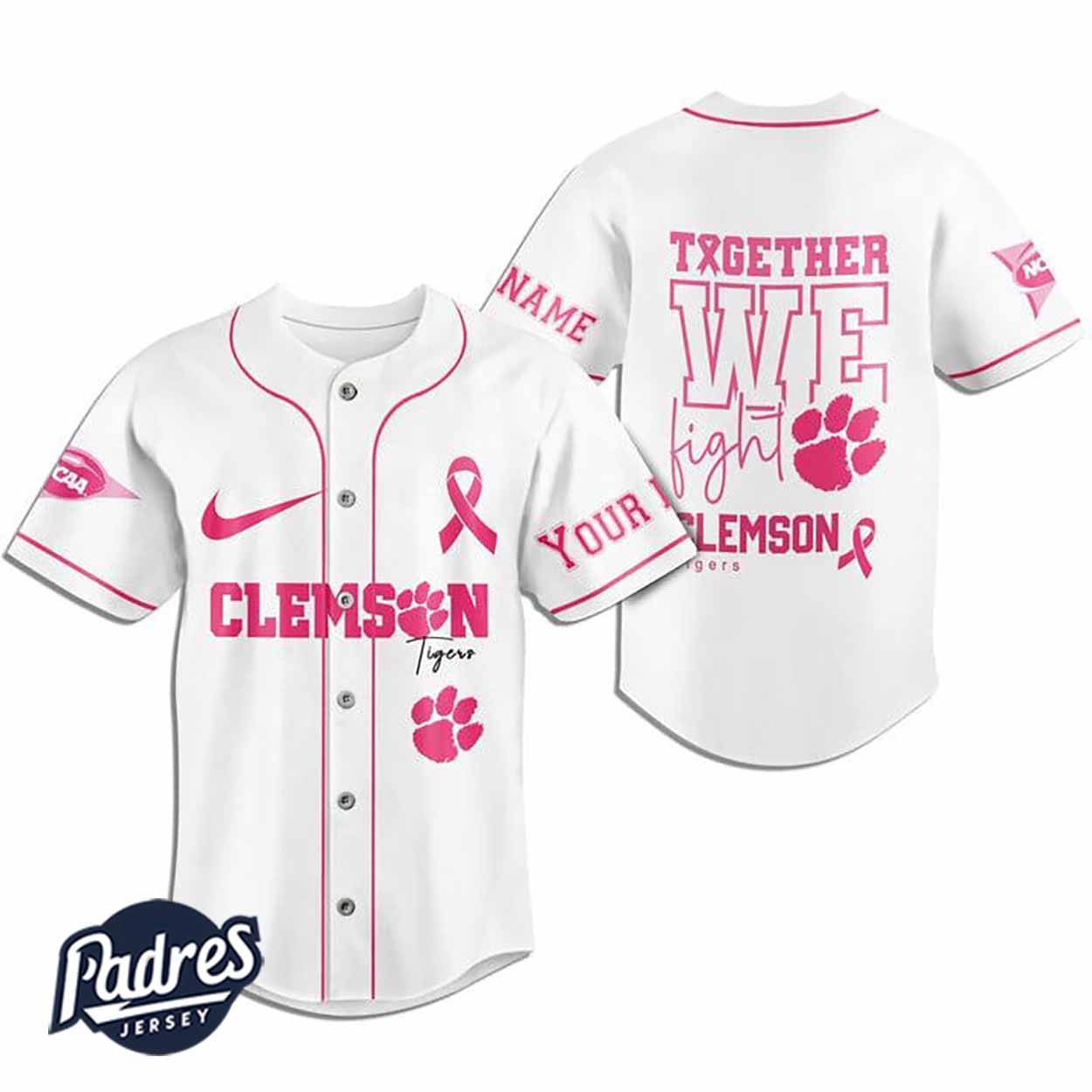 Custom NCAA Clemson Tigers Breast Cancer Baseball Jersey - Padres Jersey Oasis: Elevate Your Baseball Style... (Image 2)